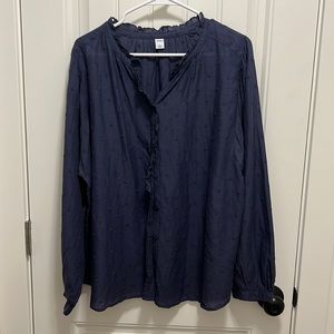 NWT Old Navy - Navy Button Up w/ floral embroidery and ruffled collar
